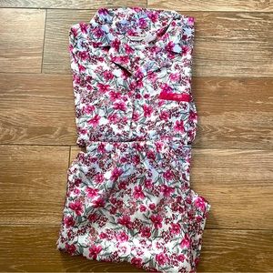 Adonna 2PC Pink Ditsy Floral Feminine Satin S/S Pajama Lounge Set Top/Bottoms 1X